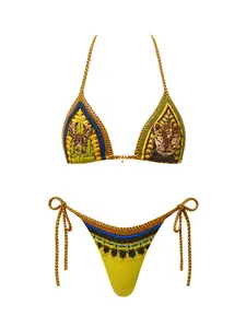 2026 classic printed triangle bag mini bikini two-piece set—fashionable, sexy low-rise women’s two-piece swimsuit set for holidays, casual beachwear, and hot spring wear