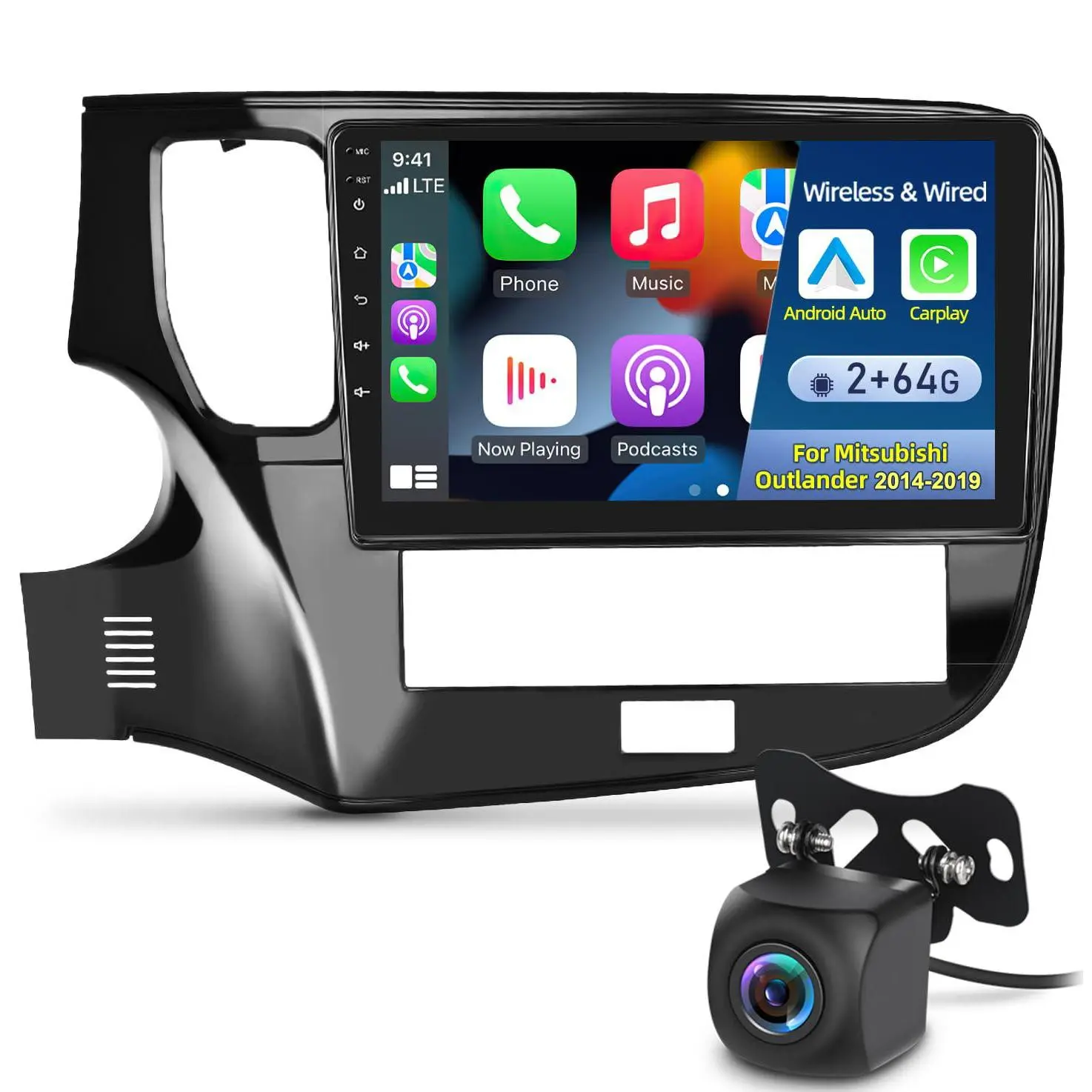 10-Inch HD IPS Touchscreen Android 13 Car Radio for Mitsubishi Outlander 2014-2019, Wireless CarPlay & Android Auto, 2GB/4GB RAM, GPS Navigation, BT5.4, FM/RDS Audio, SWC, EQ, MIC, Backup Camera, WiFi, Mirror Link, 10 Inches, Wireless Sync