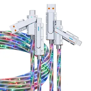 Portable 4 in 1 Charging Cable with Colorful Lights 120W Multifunctional Anti-Interference Data Cable Support Type-C to Type-C Reverse Charging Type-C 100W Lightning 27W