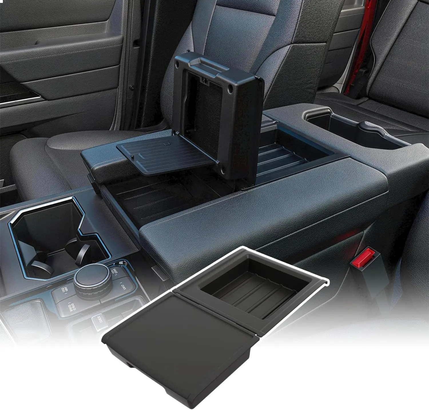 POWOQ Vehicle-Specific Center Console Organizer Tray - ABS Plastic Adhesive Mount Hidden Storage Box, Car Interior Organizers for 2022-2026 Toyota Tundra Armrest Handrail Holder, Armrest Stowing & Tidying Accessory