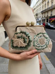 Handmade Beaded Embroidered Clutch Bag, Women's Evening Clutch Purse, Floral Sequins, Elegant Vintage Style, Perfect for Parties and Weddings