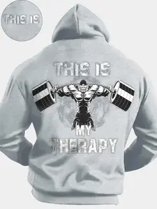 Men's Hooded Sweatshirt with Weightlifting Print, Casual Long Sleeve Pullover with Drawstring & Pocket, Fall Winter Fashion, Weightlifting Graphic, Weightlifting Design, Hoodie Print