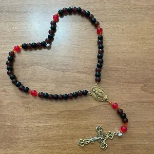 9in - 6MM Magnetic Rosary Bracelet - Solid Black and Brown & Solid Red w/ Gold