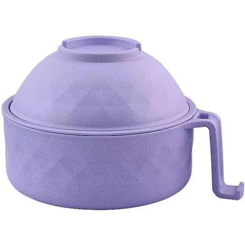 Purple Simple Microwave-Safe Plastic Ramen Bowl Set Pack with Lid - Home Kitchen Storage Organizer for Instant Noodles, College Dorms
