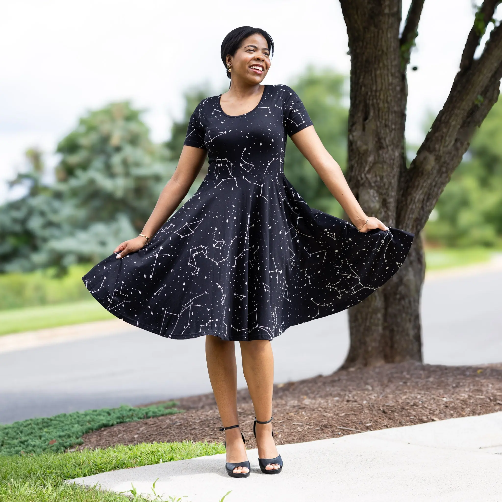 Constellations Glow-in-the-dark Full Twirl Dress with Pockets
