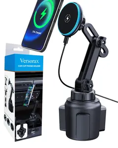 Magnetic Cup Phone Holder Car Wireless Charger for MagSafe, 15W Fast Charging Car Mount Stand for iPhone 16 Pro Max/15/14/13/12, Cupholder Expander, LED Light Ring, Strong N52 Magnets