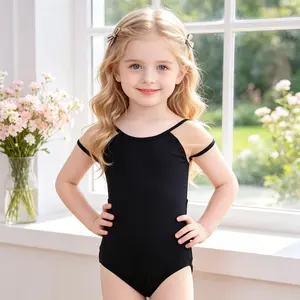 Girls Short Sleeve Mesh Shoulder Ballet Leotard Kids Gymnastics Training Bodysuit Toddler Little Girls Dance Class Practice Outfit Black Dancewear