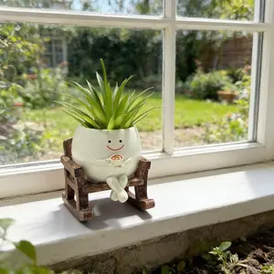 New Matte Smile Coffee Rocking Chair Planter, Creative Home Decor Ornament, Stylish Modern Plant Pot for Living Room & Bedroom, Garden Planter