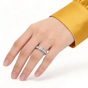2026 New Anxiety Rings for Women and Men Titanium Steel Spinner Fidget Band Rings with Cubic Zirconia for Stress Relief and Wedding Promise Comfort Fit Size 6 to 9