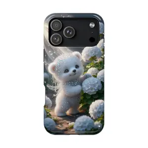 Cute White Bear Phone Case – Sparkling Crystal Teddy with Flowers, Cute Phone Case, Gift for Women, Mom, Sister, Friend, Him/ Her, Birthday - iP Xr, 11, 12, 13, 14, 15, 16, 17, S21, 22, 23, 24, 25 - Tough Case, MagSafe, Phone Case