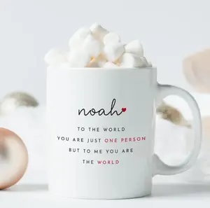 Personalised Valentine's Day Mug or Coaster Gift for Boyfriend Girlfriend Wife Husband Custom Name To Me You Are The World Romantic Present