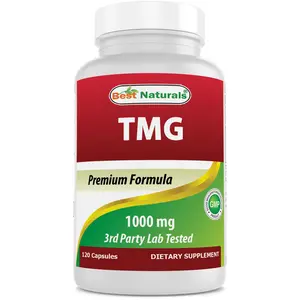 Best Naturals TMG Trimethylglycine (as Betaine Anhydrous) 1000 mg Serving - 120 Capsules - Healthy Homocysteine Levels & Methylation Support (120 Count (Pack of 1))