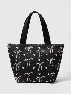 Bow Print Fashionable Cute Large Capacity Portable Insulated Lunch Bag