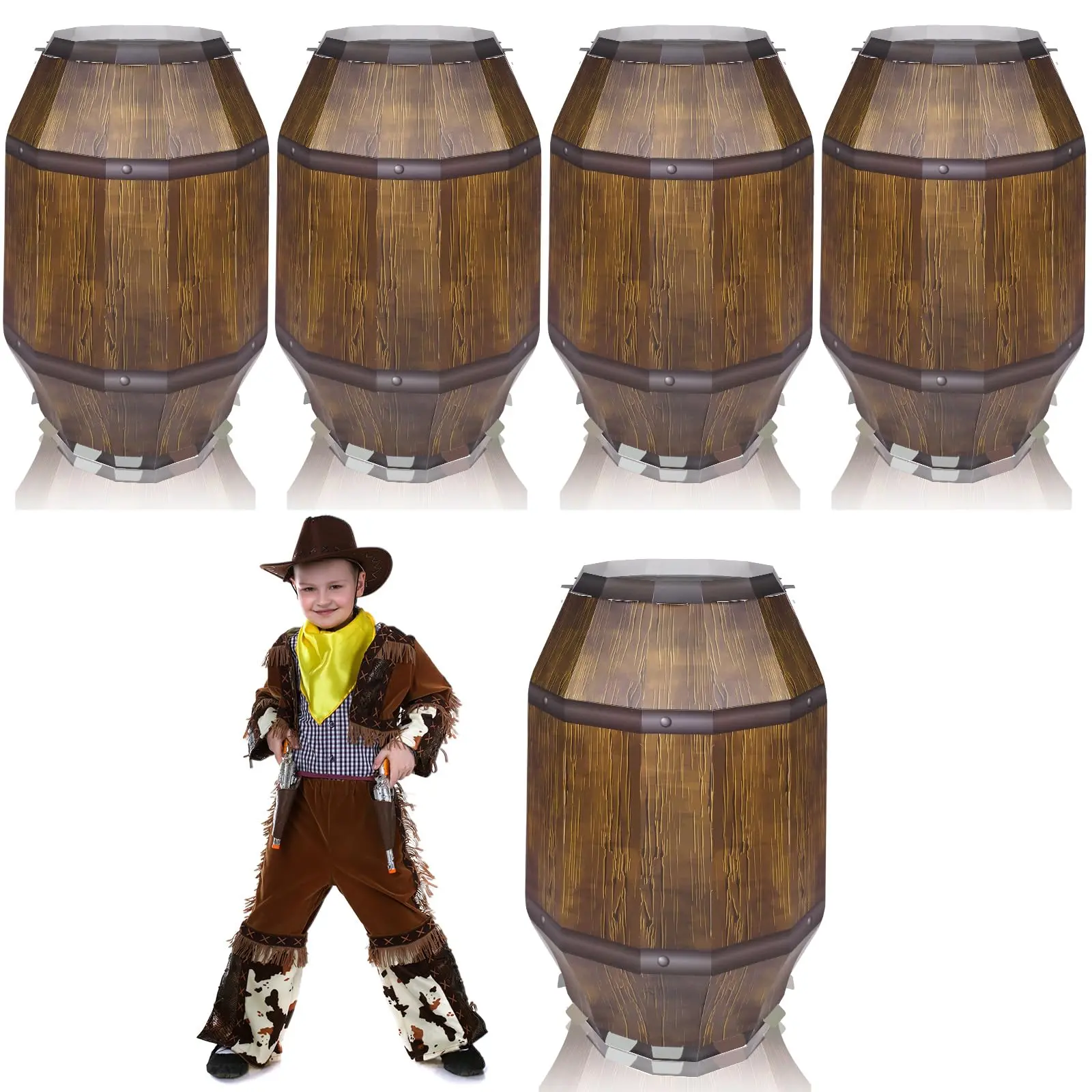 4 PCS Western Cowboy Party Decoration 25.1Inch Pirate Barrel Party Decorations Large Cardboard Wine Barrel Whiskey Party Supplies Western Photo Booth Props Decoration