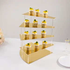 4-Tier Acrylic Cupcake Display Stand 17" Gold Spiral