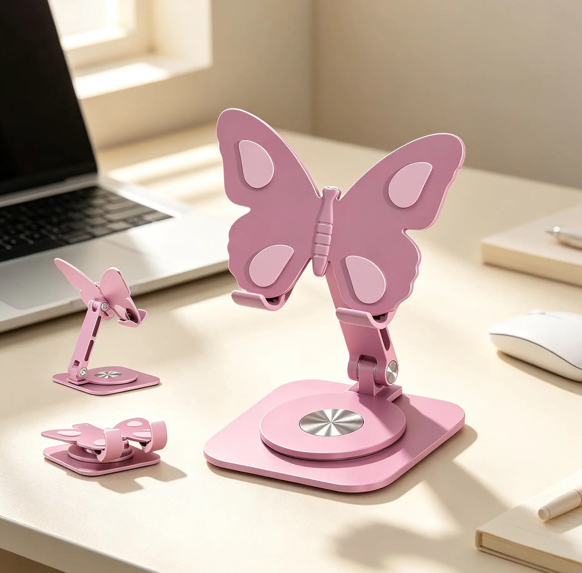 Butterfly Shaped Aluminum Alloy Phone Stand,360 Degree Rotatable Desktop Dock with Adjustable Height & Angle,Foldable Universal Anti-Slip Phone Cradle,Suitable for Home Office Travel,Perfect Practical Graduation Gift for Smartphone Users