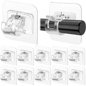 12PCS Self Adhesive Curtain Rod Holder, No Drill Curtain Rod Brackets, Nail Free Adjustable Curtain Rod Hooks, Curtain Rods No Drilling for Windows Home Kitchen Bedroom Hotel Maximum Load Capacity: 5 KG