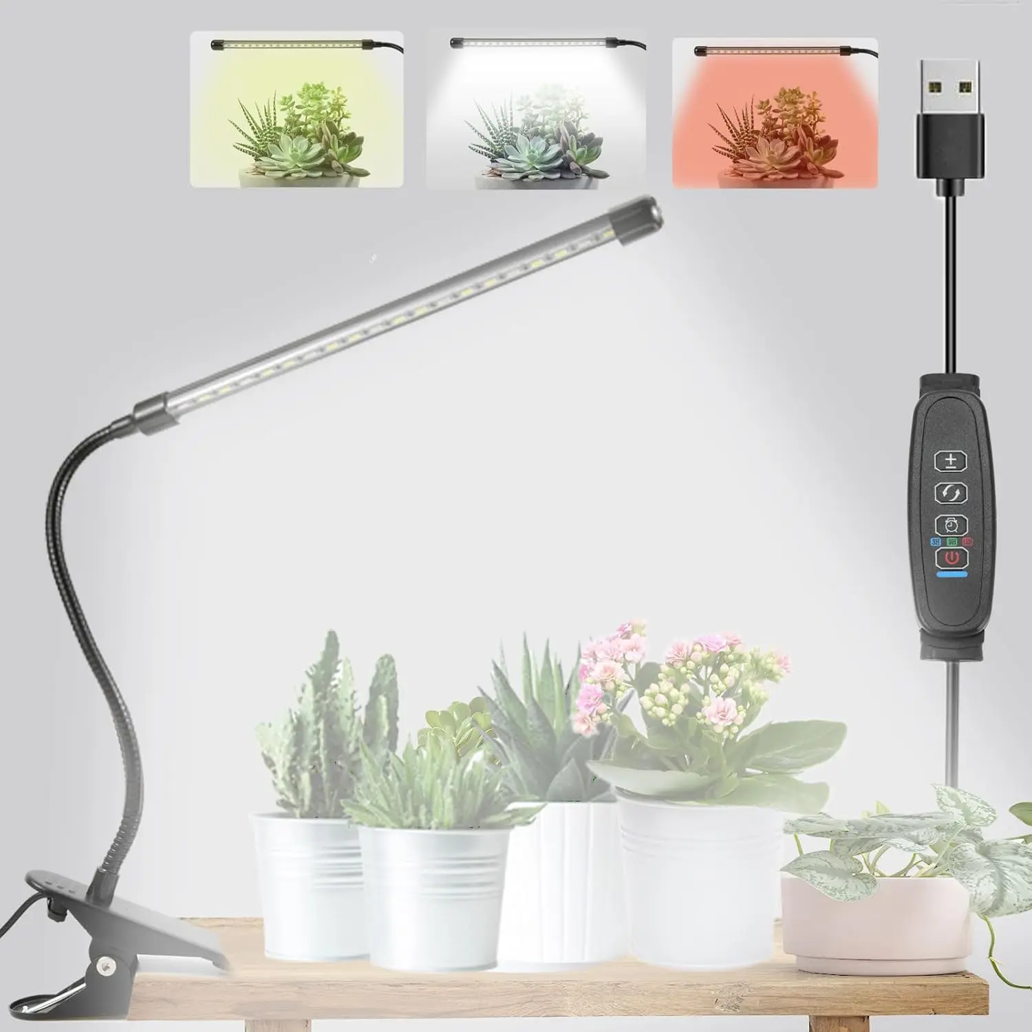 Clip On Grow Light for Indoor ,Full Spectrum Led  Grow Lights with Auto-Timer,  Growing Lamp for Seed Starting,Houseplants, Bonsai, Pot  (1-Lamp)