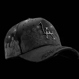 Trending Caps - Stylish Black Baseball Cap with Embossed LA Design and Stud Accents for Men and Women