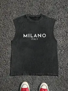 Men's Letter Print Sleeveless Graphic Tank Top, Regular Fit Casual Vintage Top for Spring & Fall, Men's Top for Daily Wear, Men's Clothing, Cotton, Vest Top