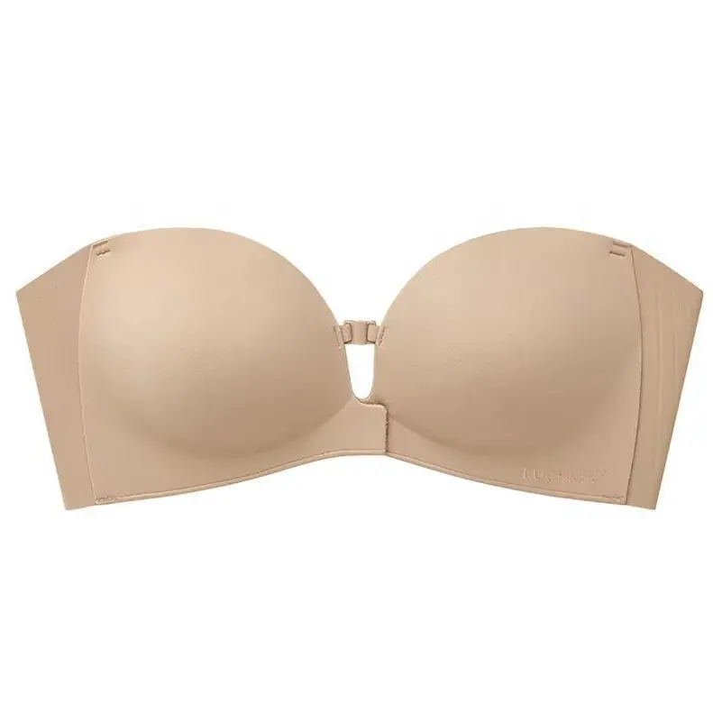 LUCKMEEY Womens Strapless Front Closure Bra Push Up Lift Bra Padded Add Cup Non Slip Anti-Slip Grip Wireless Supportive  Seamless Comfortable Tube Jelly Bra A B C Cup