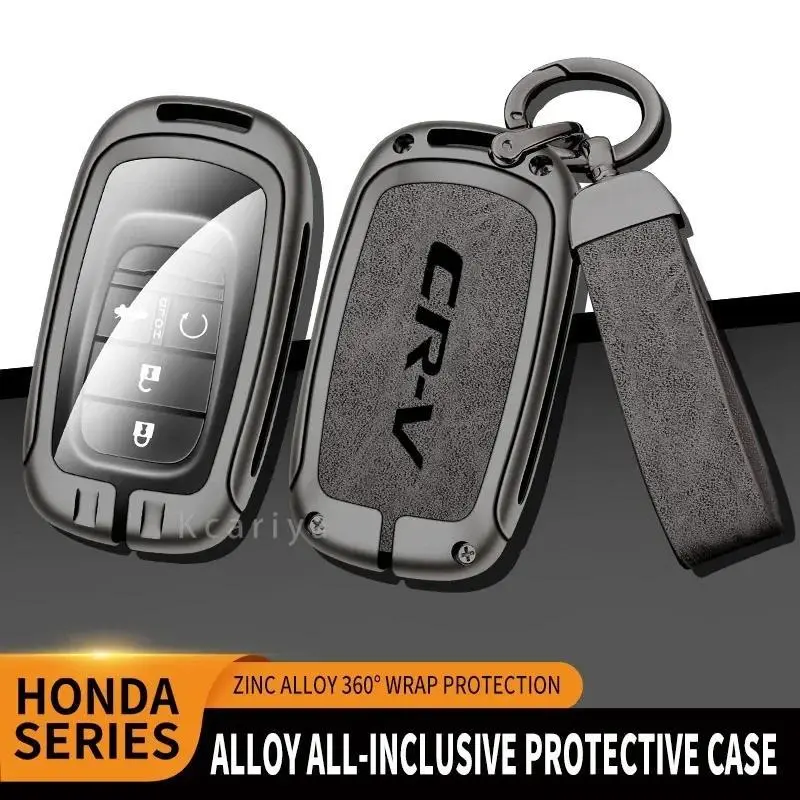 Zinc Alloy Leather Car Key Case Cover Shell Fob Holder for Honda CRV Custom Logo Smart Control Protected Key Bag Auto Keychain