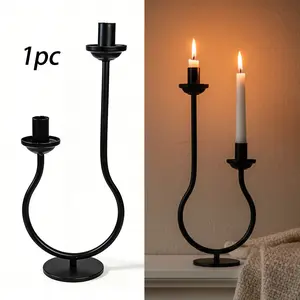 Modern Black Double-Arm Taper Candle Holder Sculptural Metal Stand for Dining Table Fireplace & Home Decor Elegant Centerpiece