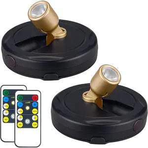 Wireless LED Spotlight, Battery Powered Picture Lights, Uplighting Indoor, Puck Lights with Remote, Stick Spot Light for Wall Art Display Dartboard Painting Artwork Accent ClosetGold