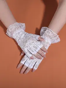 Women's Lace Fingerless Gloves, Elegant Vintage Floral Lace Ballroom Gloves, Tea Party Costume Gloves, Thin Sheer Wrist Gloves