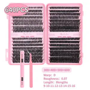 【Free Glue & Tweezers】Cluster Lash Set - Soft Fluffy Long-Lasting Lashes, Easy DIY Eyelash Set for Beginners at Home, D-Curl 9-16mm 640 Clusters