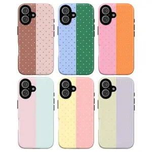 Polka Dot Phone Case, Two-Tone Vertical Color Split Brown Beige Blue Green Pink Orange Yellow Lavender Small Polka Dot Pattern Playful Artistic Retro Aesthetic for iPhone 17 16 15 14 13 12 11 Pro Max & Samsung Galaxy S25 S24 S23 S22 S21 Protection