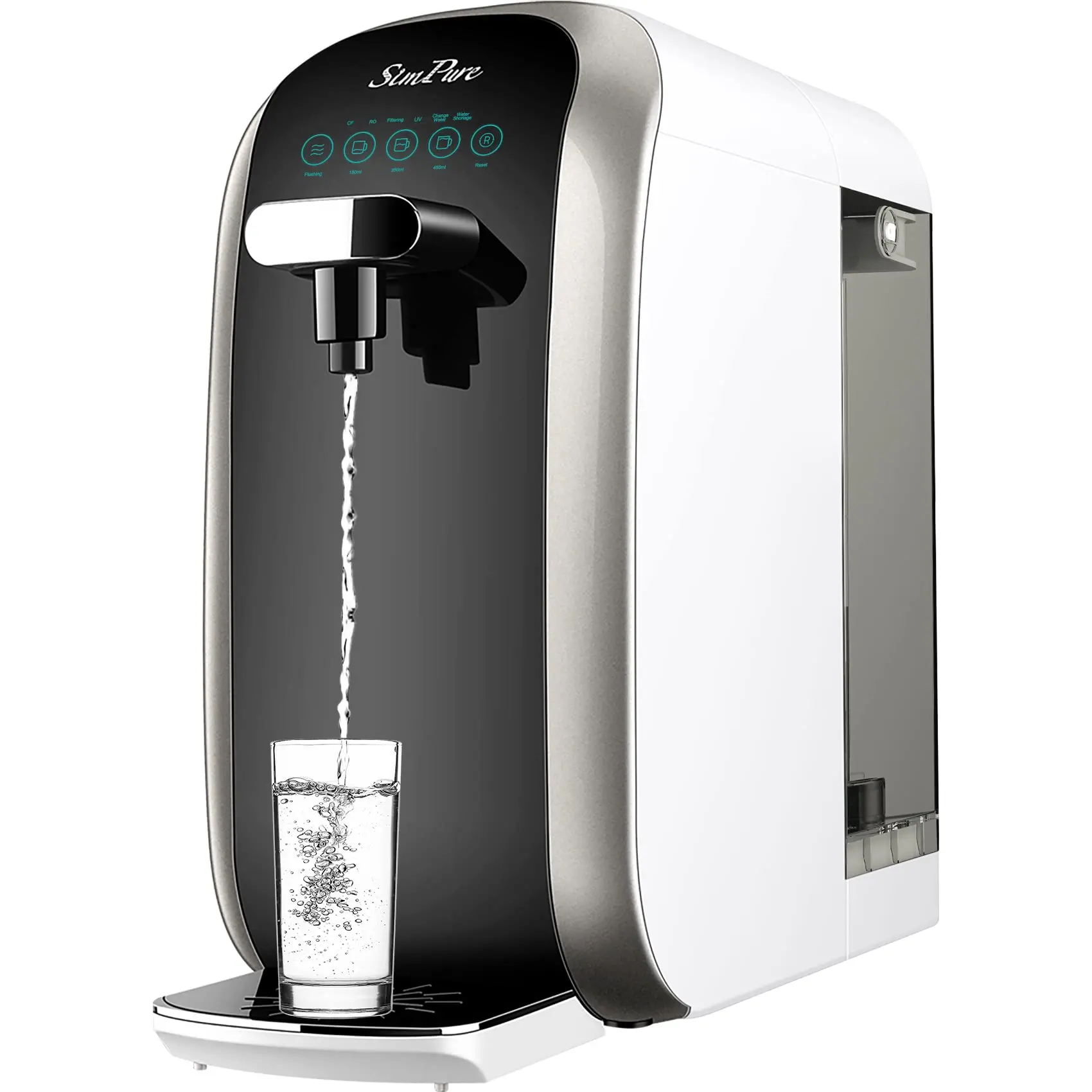SimPure Y7P-BW UV Countertop Reverse Osmosis Water Filter, NSF/ANSI 58 Certified, 5 Stage RO Water Filtration System, Water Purifier for Home, No Installation, 4: 1 Pure to Drain, Classic Taste