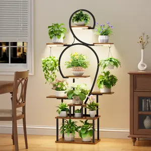 POZILAN Plant Stand Indoor with Grow Light - 9 Tiered Metal Plant Stand, 63" Tall Indoor Plant Stand for Multiple Plants, Large Plant Shelf with Grow Light, Lighted Plant Stand for Indoor Plants