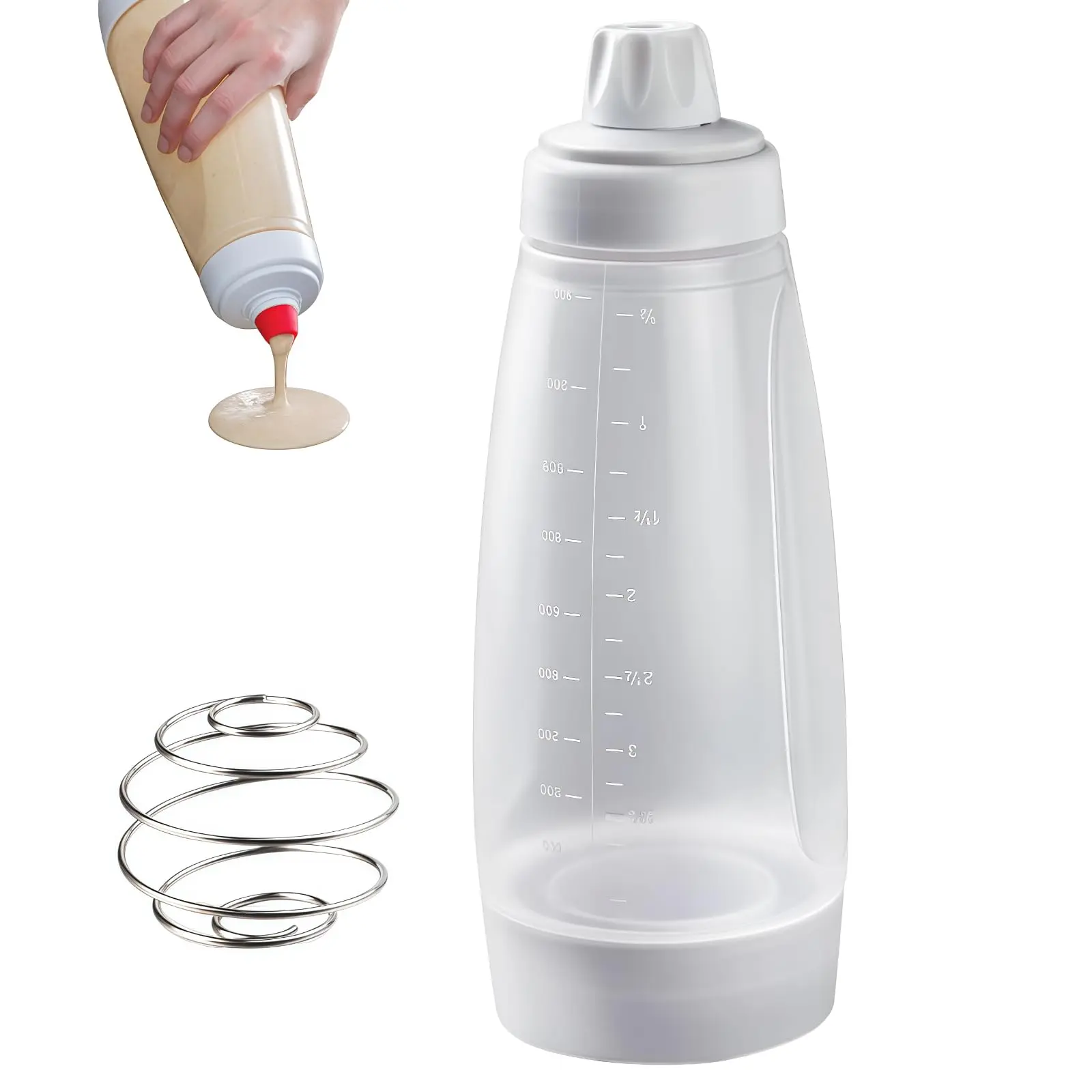 Pancake Batter Dispenser with Stainless Steel Mixing Ball - Pancake Shaker Batter Dispenser Bottle Baking Tool - Kitchen Batter Dispenser Bottle Baking Tool