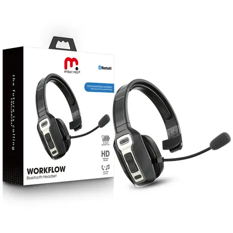 MyBat Pro WorkFlow Active Noise Canceling Wireless Headphones - Black Over-Ear Head-Mounted Bluetooth Audio Device, Compatible, Battery-Powered, Noise Cancelling Mic, Hands-Free Call Clarity, Remote Work Productivity, Bluetooth Audio Wireless Headphones
