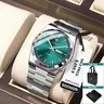 GOHUOS Men's Casual Business Round Dial Analog Quartz Watch with Green Dial, Fashionable for Party & Daily Wear, Includes Free Box & Bag, Trendy All-match Exquisite Gift Watch
