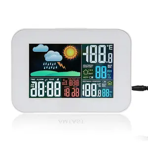 Weather Station Color Display Digital Weather Station with  Sensor Indoor Outdoor Thermometer with Atomic Clock, Temperature, Humidity, Weather Forecast (Model AW-005)