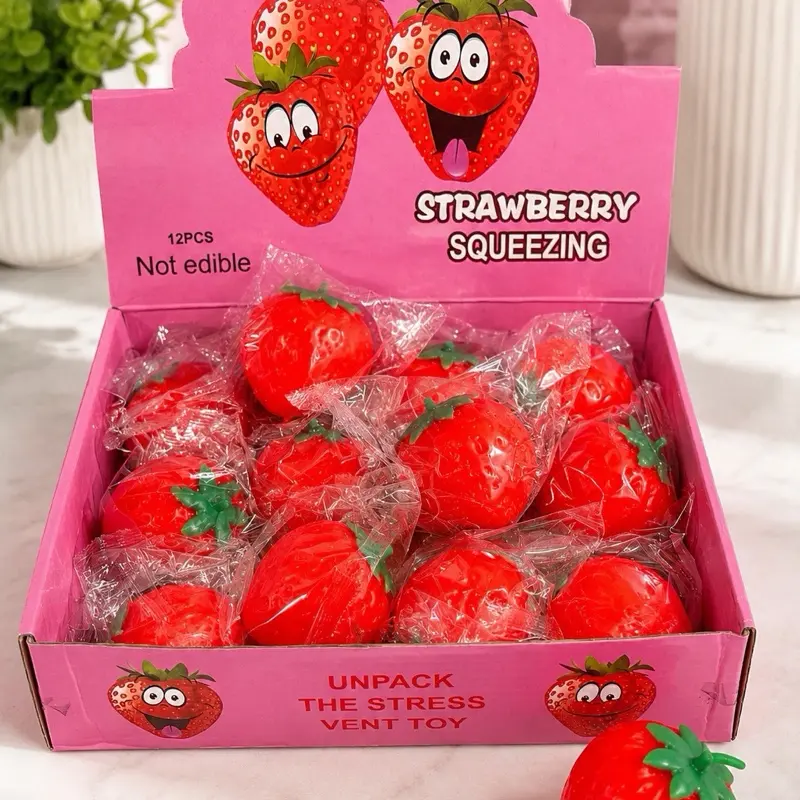 Full box of 12 strawberry squishys sensory toys figets
