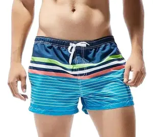 Striped Print Swim Shorts for Beach and Surfing