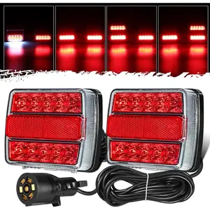 Magnetic Trailer Lights Led Towing Kit Stop Turn Signals Tail Rear Brake Indicator License Plate Lamps Assembly 2x Red 26LEDs Pure Copper Wire 25ft Cable with 7 Pin Plug IP67 Waterproof 12V