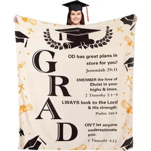 Christian Graduation Plush Throw Blankets 2026 Graduation Gifts Class of 2026 Gifts for High School Senior Night, Soft Flannel Blanket 50" x 60"