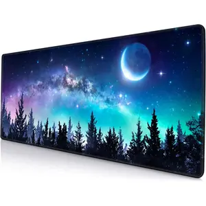 Gaming Large Mouse Pad with Stitched Edges, Galaxy Desk Mat, Extended Keyboard Pad, Non-Slip Rubber Base Desk Pad for Keyboard and Mouse, 24X14 inch, Moon Starry Sky