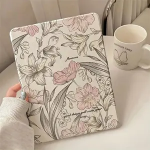 Floral Pattern Tablet Case with Pen Slot, Rotatable Tablet Protective Cover, Tablet Accessories Compatible with iPad, Tablet Casing