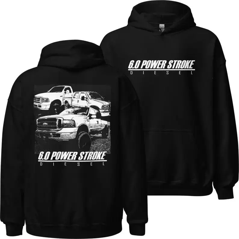 Powerstroke 6.0 Diesel Truck Enthusiast Graphic Hoodie, Men's Hooded Pullover Gift for Guy, by Kaylan Eppes, USA-Made & Printed Apparel for Men