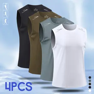 4PCS, Men's Graphic Athletic Tank Tops, Moisture Wicking Quick-Drying Gym Training Vest, Summer Sports Activewear Performance Muscle Shirts