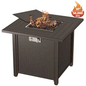 212 MAIN FP-001 Outdoor Square Shape Volcano Fire Table, 30" Size, Electronic Ignite, Safety Shut-Off Patio Fire Pit for Home Improvement & Garden Supplies, Steel