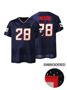 Men's Letter and Number Stitched Football Jersey, V Neck Short Sleeve Mesh Tee Tops Casual Texans #28 Rugby Jersey Shirts Embroidery Jersey