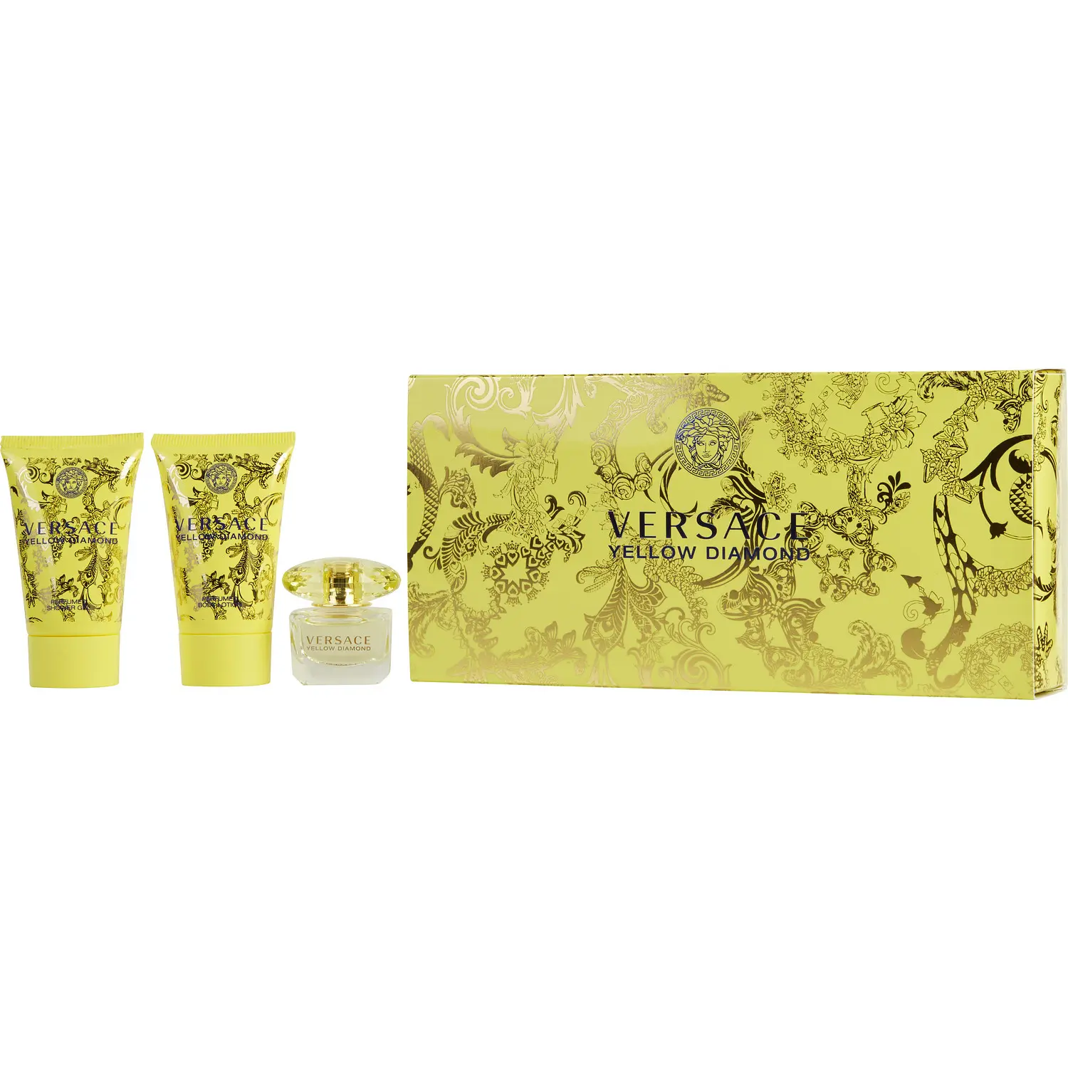 Versace Yellow Diamond Set-Edt 0.17 Oz Mini & Body Lotion 0.8 Oz & Shower Gel 0.8 Oz For Women Versace Yellow Diamond Set-Edt 0.17 Oz Mini & Body Lotion 0.8 Oz & Shower Gel 0.8 Oz For Women