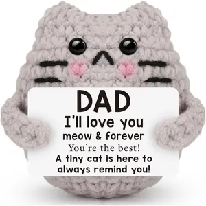 Fathers Day Birthday Gifts for Dad Grandpa Positive Crochet for Dad Grandpa,Stepdad Father Gifts Idea,Handmade Knite Positive Cat