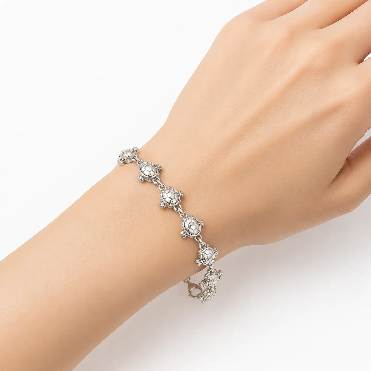 925 Silver-Tone Turtle Charm Bracelet - Ocean-Style Fashion Link Bracelet for All Seasons, All Season